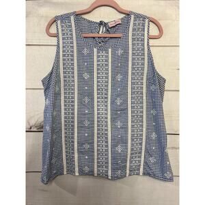Molly Isadora Top Blue White Checked Sz Est LG